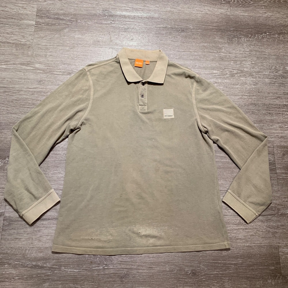 Hugo Boss Orange Mens Polo Shirt Long Sleeve Golf Green Gray Rugby Casual Preppy